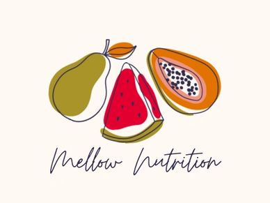 Illustration of fruits with 'Mellow Nutrition' text.