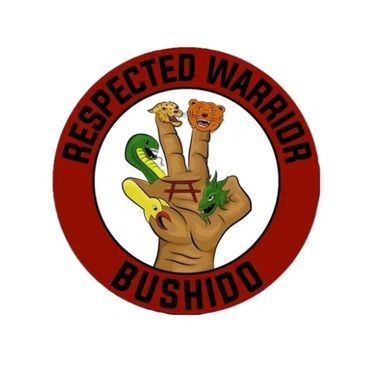 Logo with a hand and animal heads labeled 'Respected Warrior Bushido'.