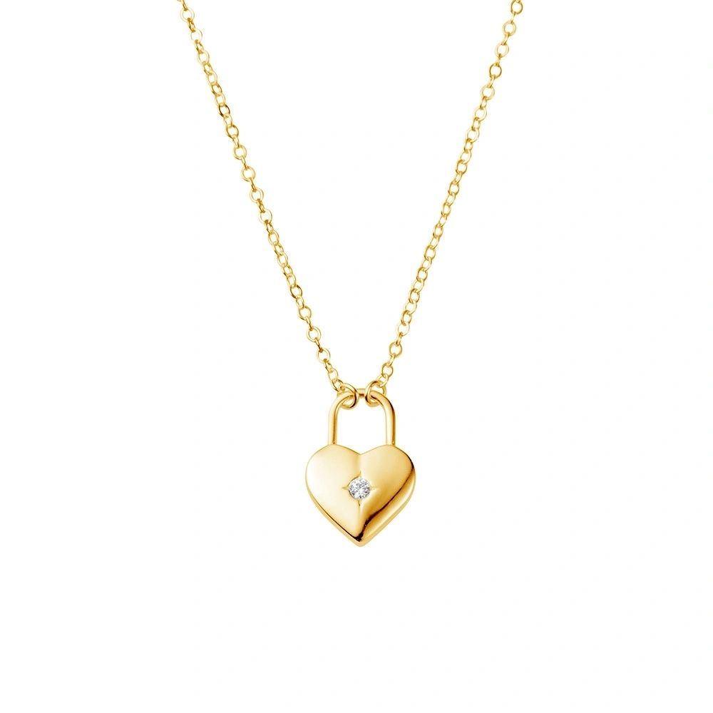 Sterling Silver Gold Plated CZ Set Heart Locket Necklace