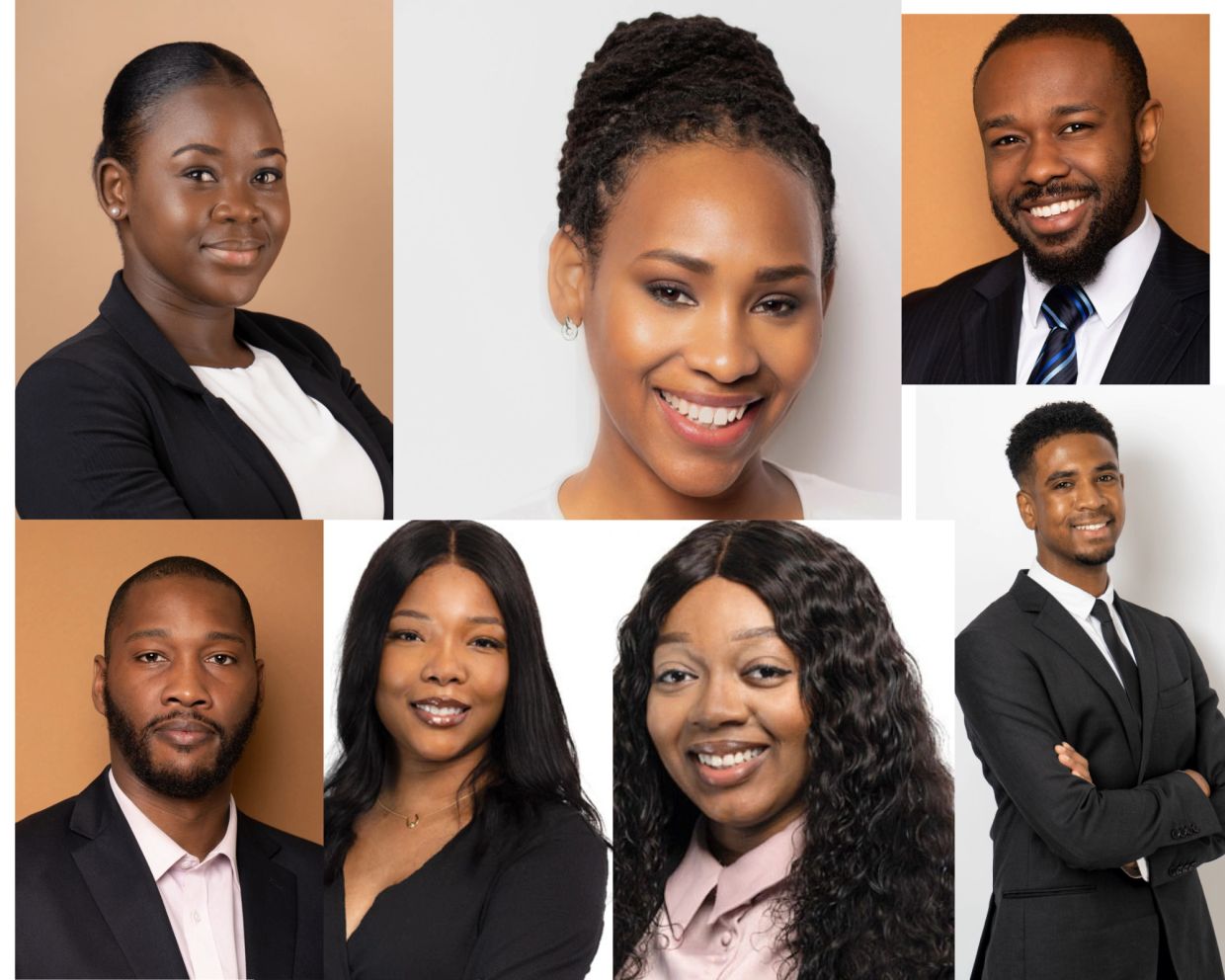 Collage of professional headshots with confident expressions.