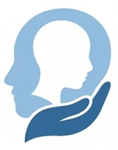 Two human profiles inside a protective hand, symbolizing care.