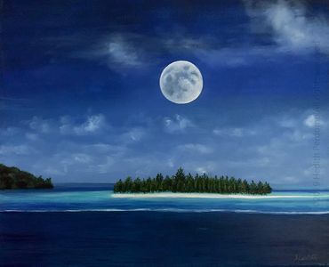 beach and moon landscape oil painting