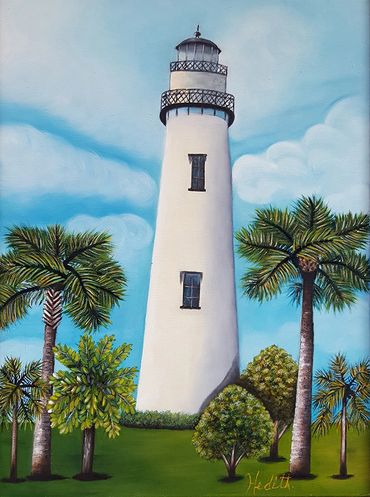 Landscape oil painting lighthouse southern USA nature artwork fine artist fine