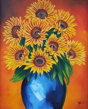 sunflowers in a vase girasoles flowers oil painting fine art painting 