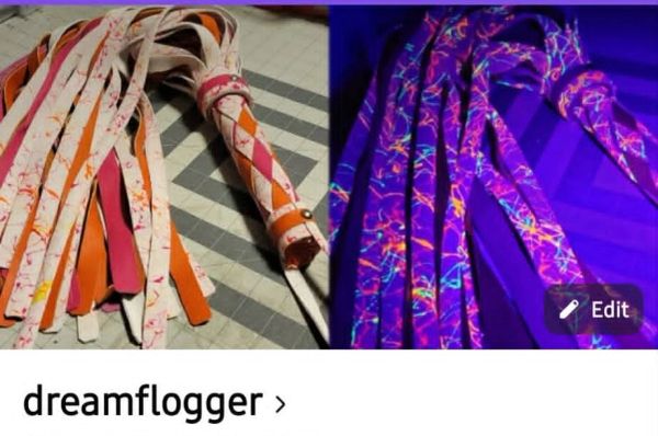 A colorful flogger with and without UV light.