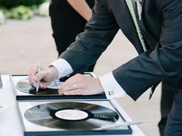 custom gold silver black award vinyl record 12" wedding sign-in guest book