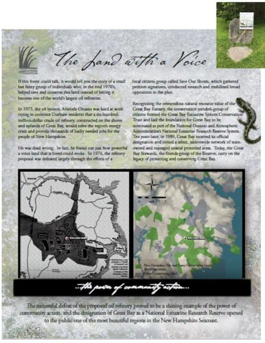 Informative plaque about Great Bay's conservation history.