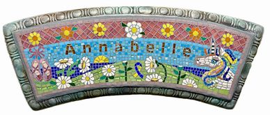 Mosaic memorial benches with name from Mother Mosaic in Michigan 