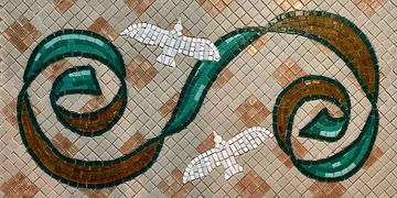 Mosaic tile art centerpiece ready for install by mother Mosaic art studio in Michigan