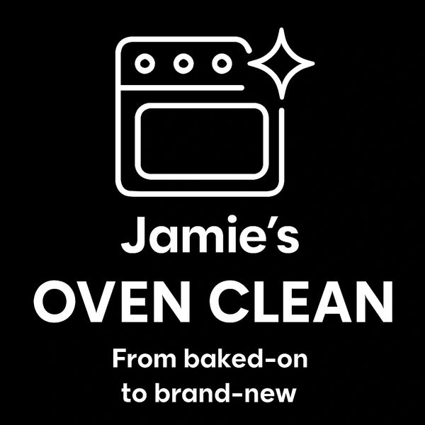 Logo for Jamie's Oven Clean with a clean oven icon and tagline.