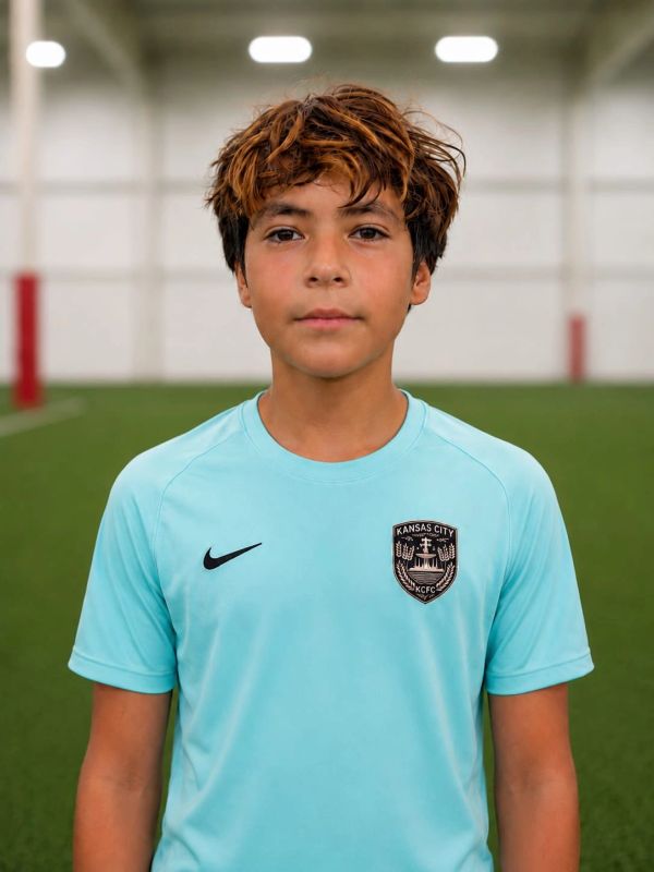 Young soccer player in a Kansas City SC jersey.