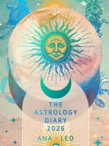 Cover of The Astrology Diary 2026 featuring celestial sun and moon art.