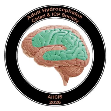 Logo of Adult Hydrocephalus Chiari &amp; ICP Society with a brain illustration.