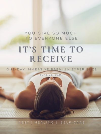 Woman lying down in relaxation promoting self-care and healing event.
