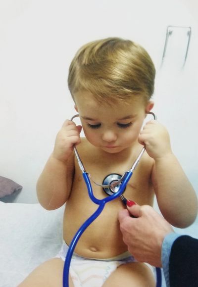 Baby Haydyn pretending to be a doctor.