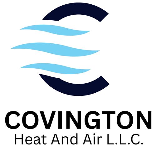 Logo for Covington Heat And Air L.L.C. with blue waves and a stylized C.