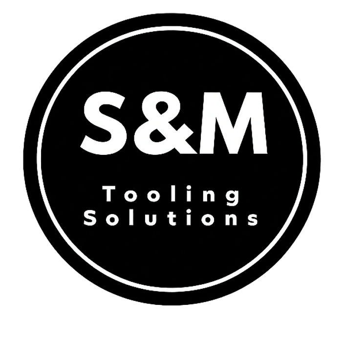 Black and white logo for S&M Tooling Solutions inside a circle.