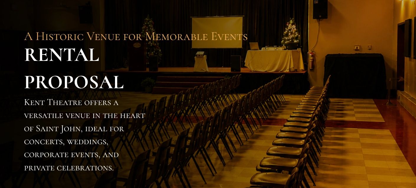 Historic venue rental proposal with rows of chairs and stage setup.
