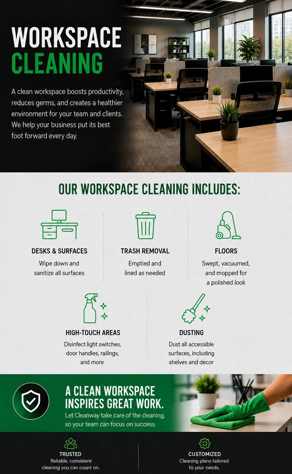 Workspace cleaning services improving productivity and cleanliness.