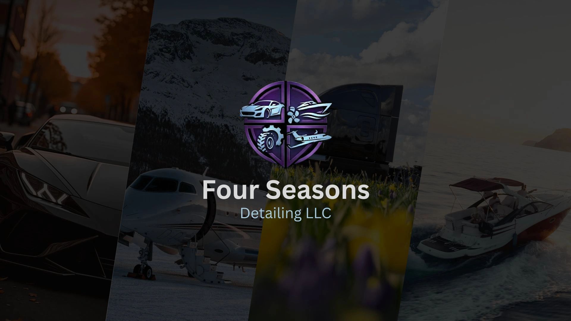 Logo for Four Seasons Detailing LLC with vehicles and nature elements.