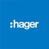 Logo of Hager on a blue background.