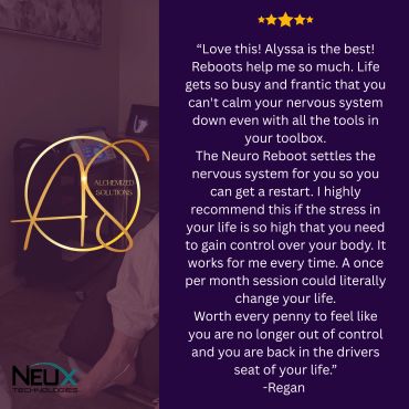 Testimonial praising Alyssa and Neuro Reboot for stress relief and nervous system reset.