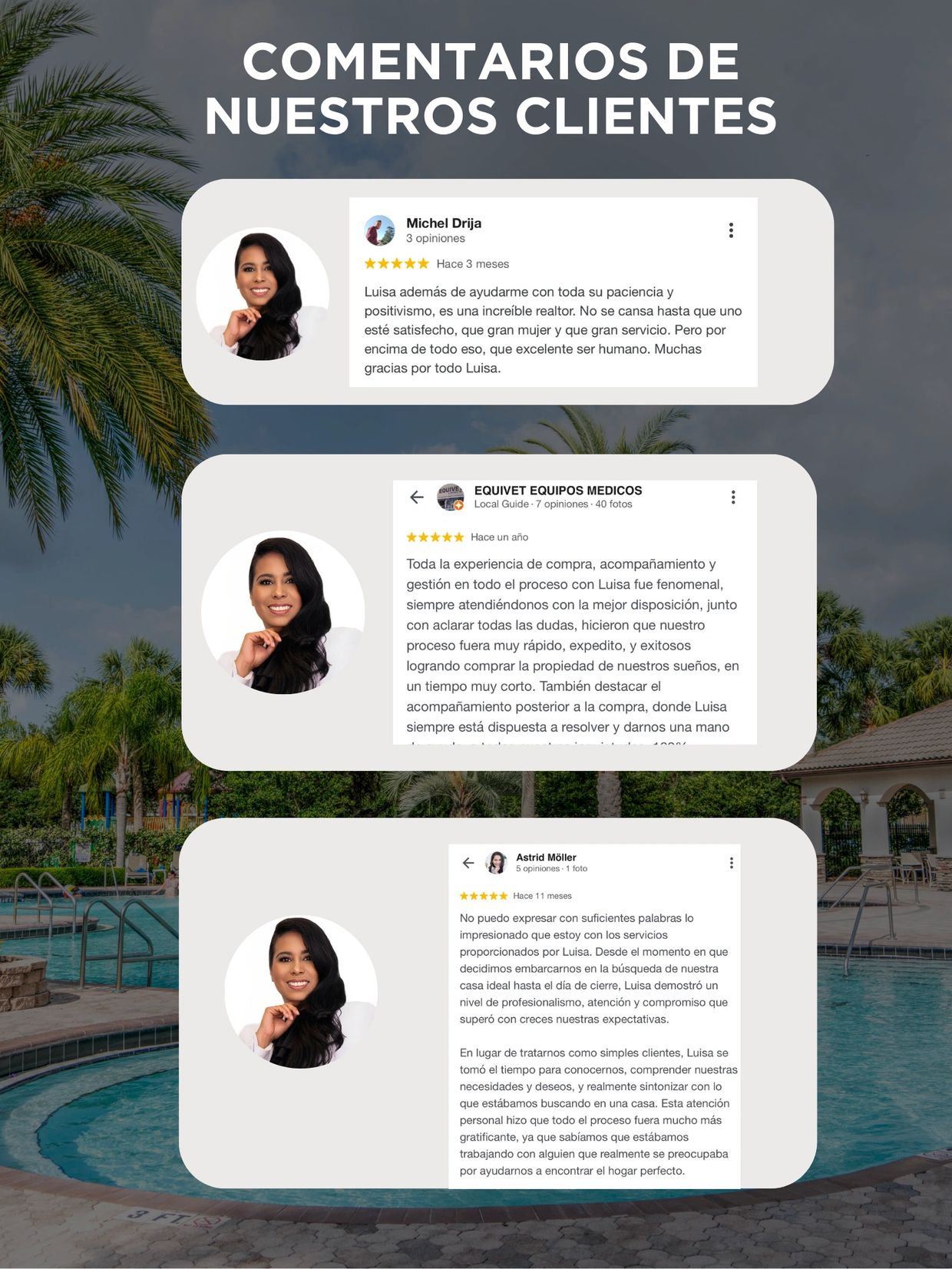 Las experiencias de mis clientes son mi mejor carta de presentación. 