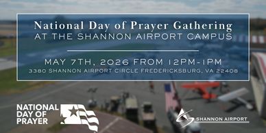 Announcement for National Day of Prayer Gathering at Shannon Airport on May 7, 2026.