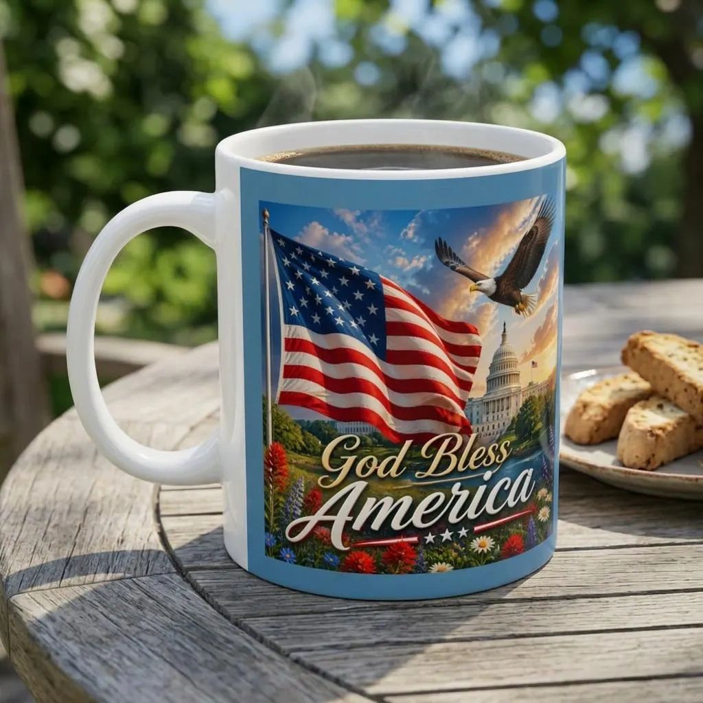 Mug — God Bless America, Land That I Love | US Flag, Eagle 11 oz