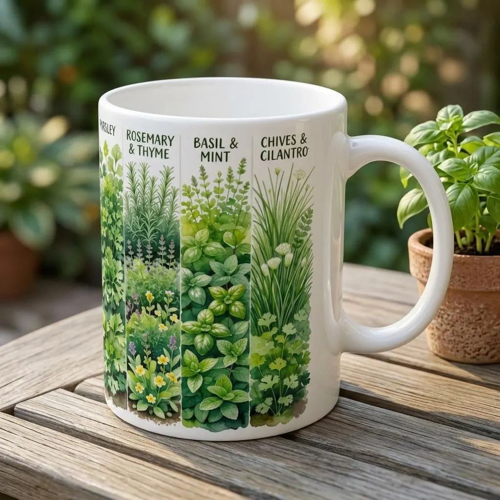 Herb Garden Watercolor Illustration Mug | Ceramic Mug 11 oz