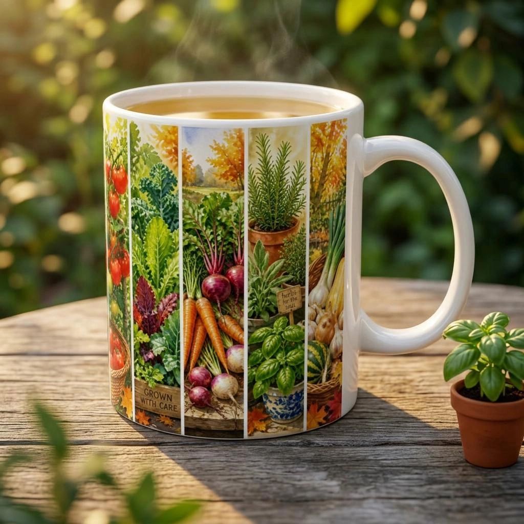 Watercolor Greenery Ceramic Mug | Botanical Floral, Buds, Panels