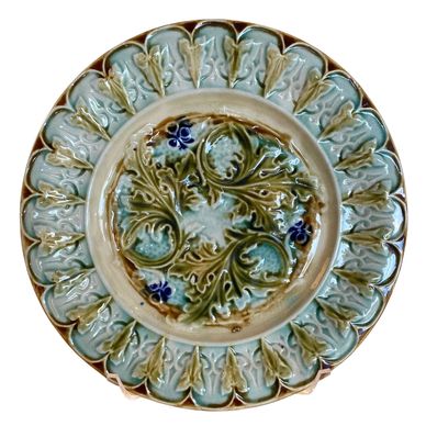 Antique French Majolica Acanthus Leaves Plate