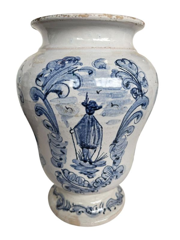 ANTIQUE ITALIAN BLUE AND WHITE POTTERY VESSEL