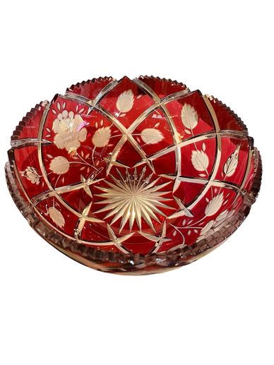 Antique Ruby Cut to Clear Glass Bowl 