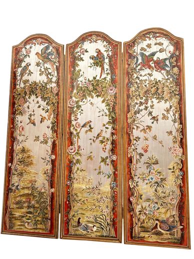 Vintage Hand Painted 20th Century Folding Screen