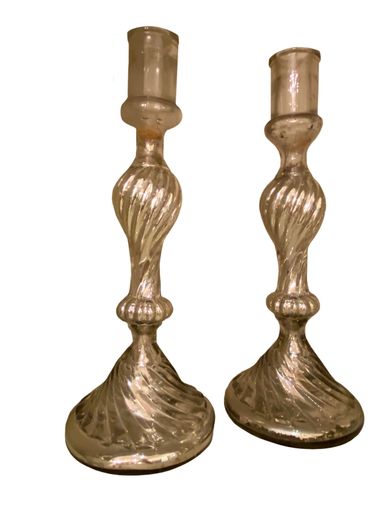 A pair of 19th century mercury glass candlesticks from France.