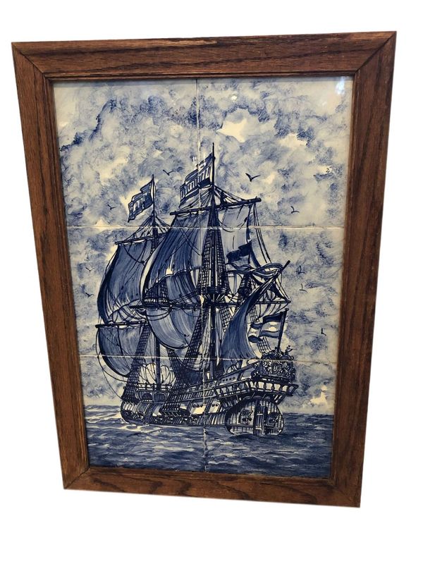 Delft Style Ship Painting On Tile