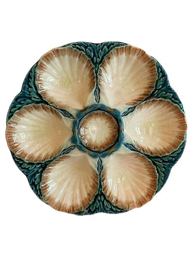 French Majolica Oyster Plate by Sarreguemines