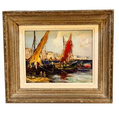 19th Century French Ships Painting On Board