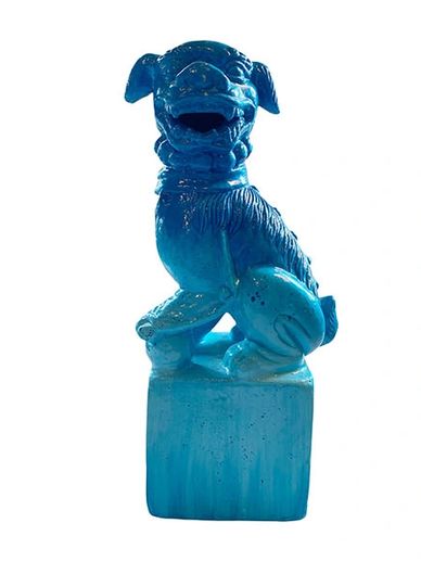 Large Mid Century Turquoise Asian Glazed Foo Dog