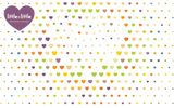 Pattern of colorful hearts and dots.