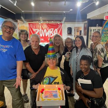 A old woman celebrate her birthday and Other people looking ahead