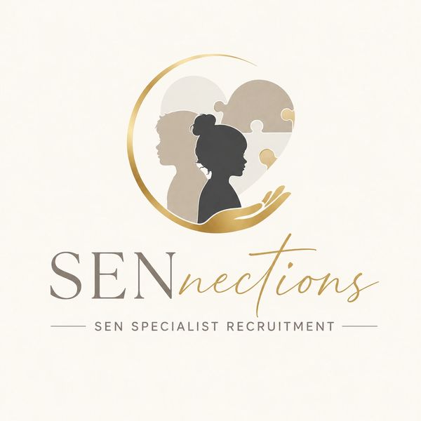Logo featuring children silhouettes and puzzle heart for SEN specialist recruitment.