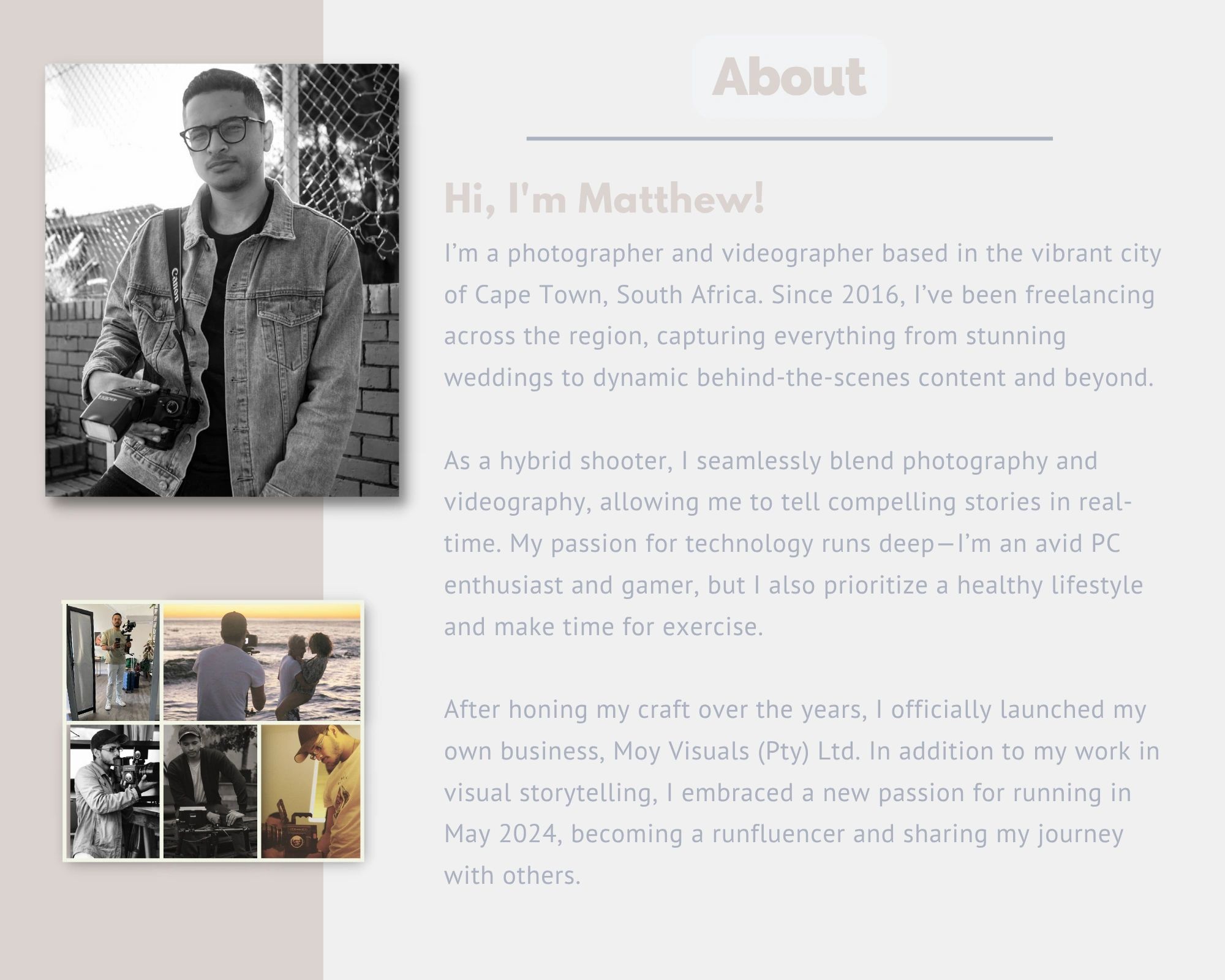 Photographer Matthew shares his journey from Cape Town freelance work to launching Moy Visuals and becoming a runfluencer.