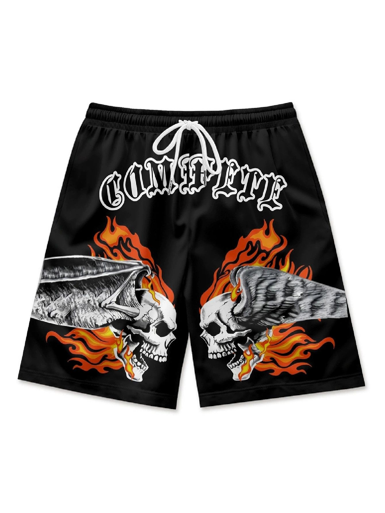 Good Life Flaming Skull Mesh Shorts