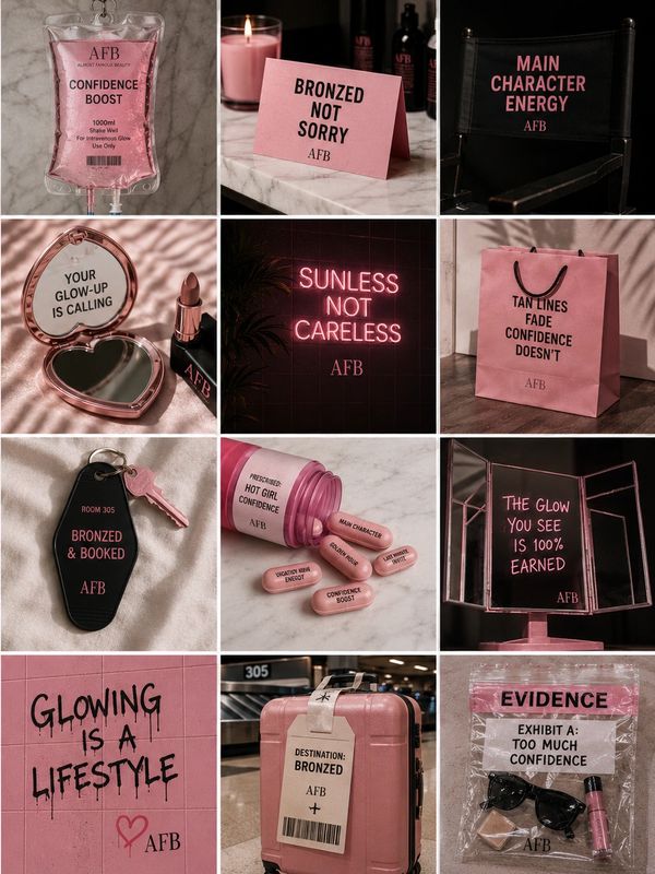 Stylish pink-themed confidence and bronzed beauty motivational collection.