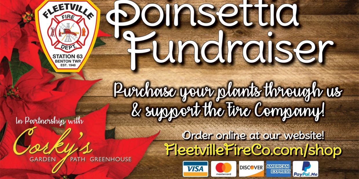 Poinsettia fundraiser supporting Fleetville Fire Dept. with online orders at FleetvilleFireCo.com/shop.