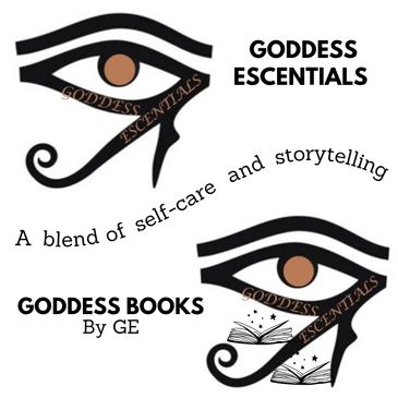 Graphic with stylized Egyptian eyes and text about self-care and storytelling.