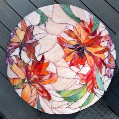Lazy Susan  Pink and Orange Tiger Lilies - SOLD