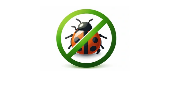 No ladybugs allowed symbol with a green prohibition sign.